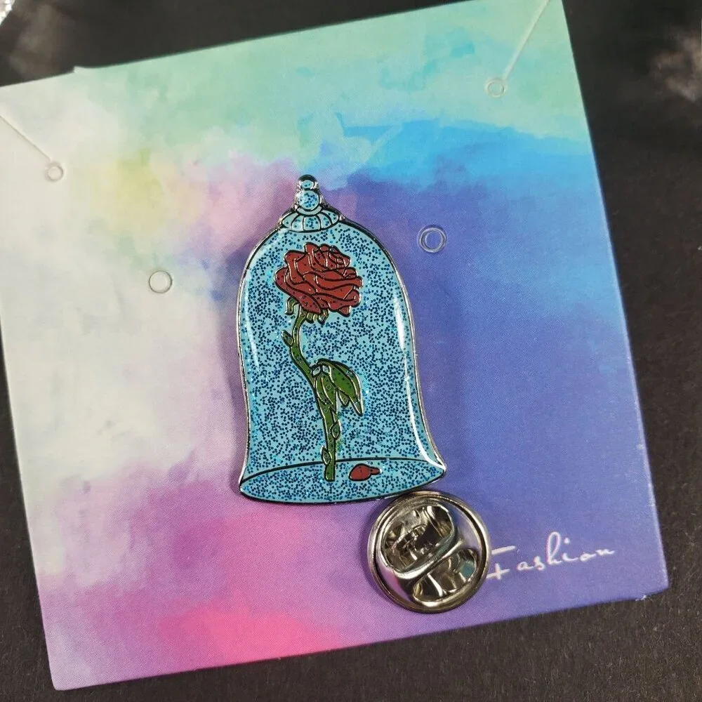 Beauty Beast Rose Lapel Pin Belle Glitter Badge Brooch Pin Accessories Jewelry